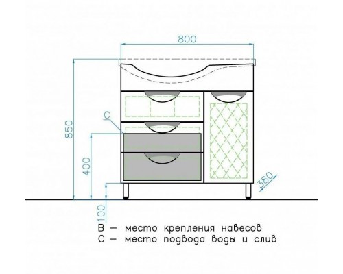 Мебель для ванной Жасмин 82 R комплект, напольный, белый