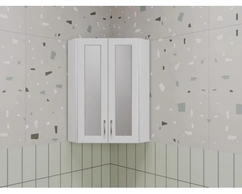 Шкаф навесной 45 угловой, с зеркалом, белый