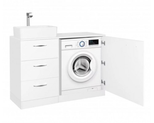 Тумба напольная Берн 120 Plus с раковиной Crea 35 Square, под стиральную машину, белая