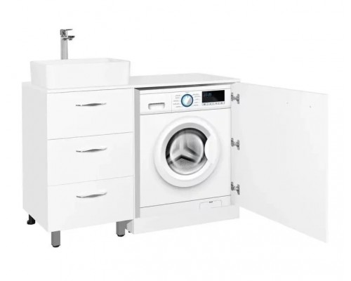Тумба напольная Берн 120 Plus с раковиной Crea 35 Square, под стиральную машину, белая