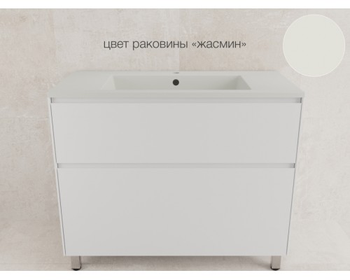 Тумба напольная Лима 100 эмаль, с раковиной LINE 100 жасмин, белый матовый