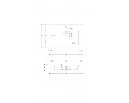 Тумба напольная Лима 70 с раковиной Line 70, 2 ящика, белый матовый