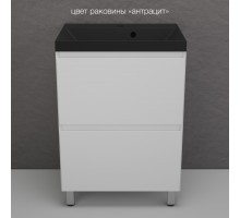 Тумба напольная Манхэттен 60 Эмаль, с раковиной Asti 60 кварц/антрацит, белый матовый