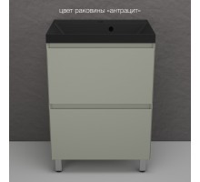 Тумба напольная Манхэттен 60 Эмаль, с раковиной Asti 60 кварц/антрацит, олива