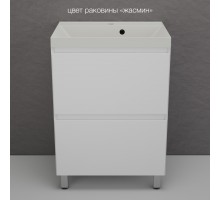 Тумба напольная Манхэттен 60 Эмаль, с раковиной Asti 60 кварц/жасмин, белый матовый