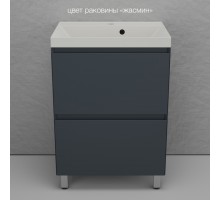 Тумба напольная Манхэттен 60 Эмаль, с раковиной Asti 60 кварц/жасмин, графит