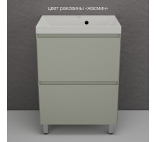 Тумба напольная Манхэттен 60 Эмаль, с раковиной Asti 60 кварц/жасмин, олива