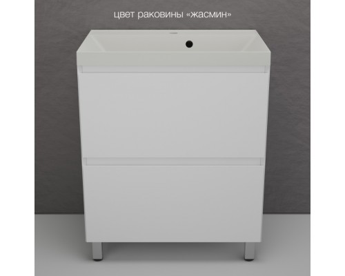 Тумба напольная Манхэттен 70 Эмаль, с раковиной Asti 70 кварц/жасмин, белый матовый