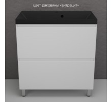 Тумба напольная Манхэттен 80 Эмаль, с раковиной Asti 80 кварц/антрацит, белый матовый