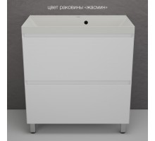 Тумба напольная Манхэттен 80 Эмаль, с раковиной Asti 80 кварц/жасмин, белый матовый