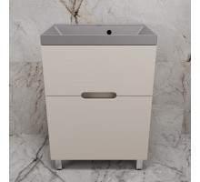 Тумба напольная Матис 60 с раковиной ASTI 60 кварц, серый шелк, (2 ящика), Крем