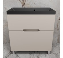 Тумба напольная Матис 80 с раковиной ASTI 80 кварц, антрацит, (2 ящика), Крем