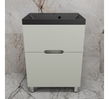 Тумба напольная Матис 60 с раковиной ASTI 60 кварц, антрацит, (2 ящика), Олива