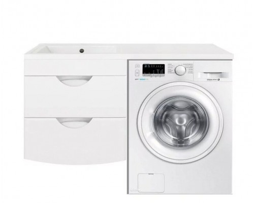 Тумба напольная Жасмин-2 60 Люкс Plus с раковиной Даллас 120 Люкс L под стиральную машину, белая