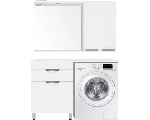 Тумба напольная Жасмин 60 с раковиной 120 Даллас Люкс PLUS L под стиральную машину, с корзиной, белая