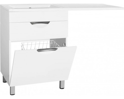 Тумба напольная Жасмин 60 с раковиной 120 Даллас Люкс PLUS L под стиральную машину, с корзиной, белая