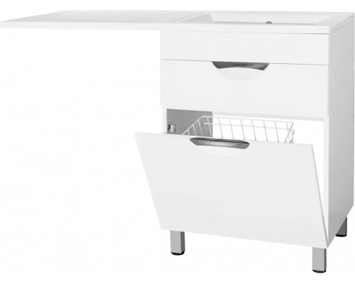 Тумба напольная Жасмин 60 с раковиной 120 Даллас Люкс PLUS L под стиральную машину, с корзиной, белая