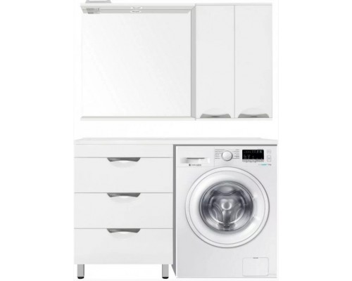 Тумба напольная Жасмин 60 с раковиной 120 Даллас Люкс PLUS L под стиральную машину, три ящика, белая