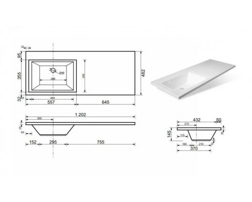 Тумба напольная Жасмин 60 с раковиной 120 Даллас Люкс PLUS L под стиральную машину, три ящика, белая