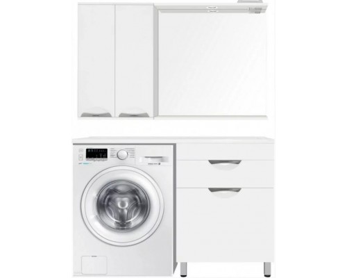Тумба напольная Жасмин 60 с раковиной 120 Даллас Люкс PLUS R под стиральную машину, с корзиной, белая