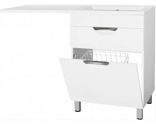 Тумба напольная Жасмин 60 с раковиной 120 Даллас Люкс PLUS R под стиральную машину, с корзиной, белая