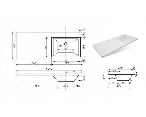 Тумба напольная Жасмин 60 с раковиной 120 Даллас Люкс PLUS R под стиральную машину, с корзиной, белая