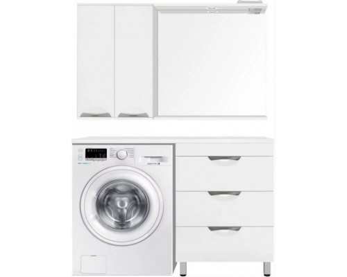 Тумба напольная Жасмин 60 с раковиной 120 Даллас Люкс PLUS R под стиральную машину, три ящика, белая
