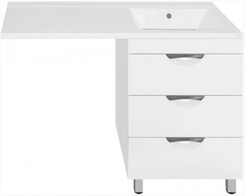 Тумба напольная Жасмин 60 с раковиной 120 Даллас Люкс PLUS R под стиральную машину, три ящика, белая