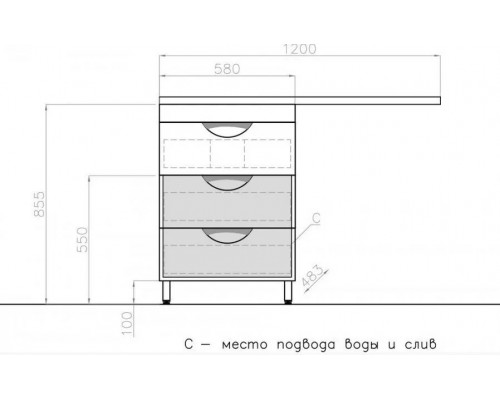 Тумба напольная Жасмин 60 с раковиной 120 Даллас Люкс PLUS R под стиральную машину, три ящика, белая