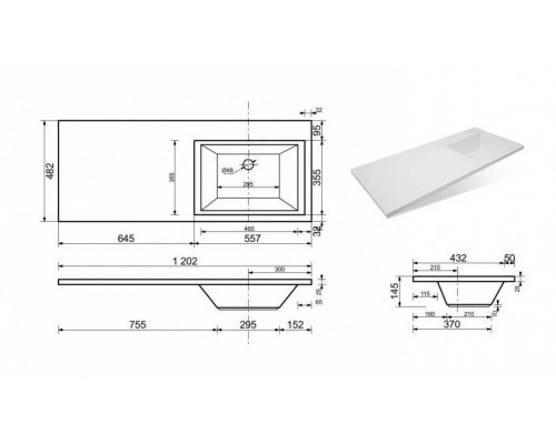 Тумба напольная Жасмин 60 с раковиной 120 Даллас Люкс PLUS R под стиральную машину, три ящика, белая