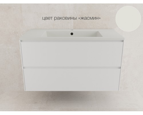 Тумба подвесная Лима 100 эмаль, с раковиной LINE 100 жасмин, белый матовый