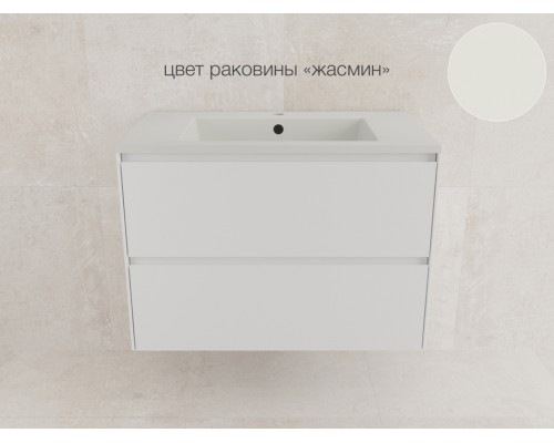 Тумба подвесная Лима 80 эмаль, с раковиной LINE 80 жасмин, белый матовый