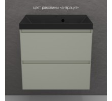 Тумба подвесная Манхэттен 60 Эмаль, с раковиной Asti 60 кварц/антрацит, олива