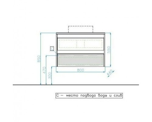 Тумба подвесная Монако 80 Plus со столешницей, ориноко/бел лакобель