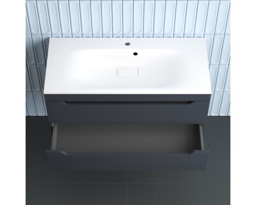 Тумба подвесная Остин 100 с раковиной Фортуна 100 белый, графит