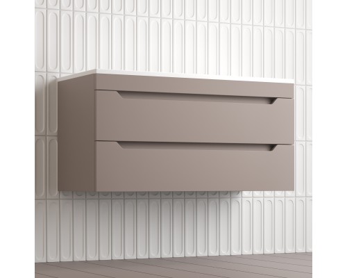 Тумба подвесная Остин 100 с раковиной Фортуна 100 белый, тауп темный