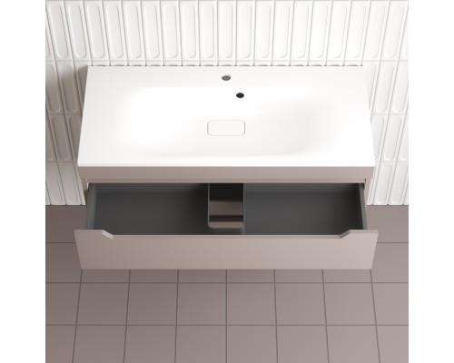 Тумба подвесная Остин 100 с раковиной Фортуна 100 белый, тауп темный