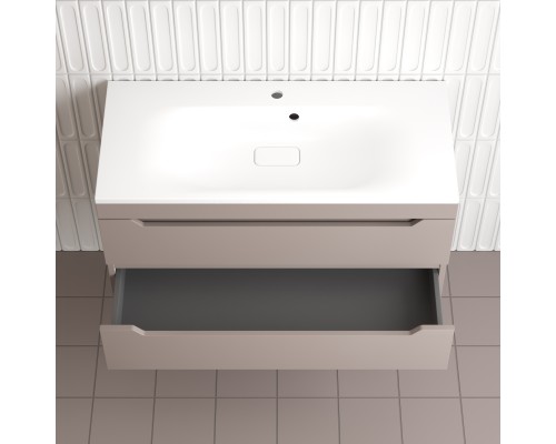 Тумба подвесная Остин 100 с раковиной Фортуна 100 белый, тауп темный