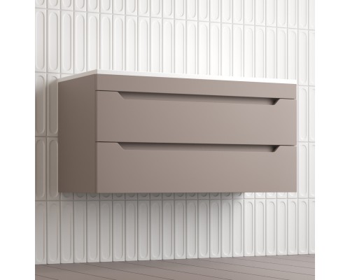 Тумба подвесная Остин 100 с раковиной Фортуна 100 кварц жасмин, тауп темный