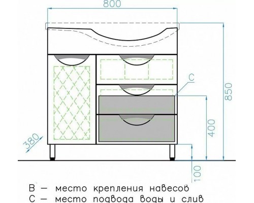 Тумба с раковиной Жасмин 82 L с корзиной, напольная, белая