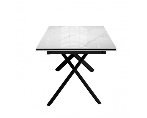 Стол DikLine DKX140 керамика Carrara Gloss (мрамор глянец белый), подстолье черное, опоры черные (2уп.)