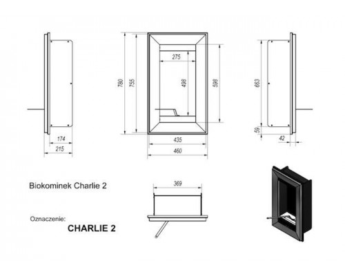 Биокамин CHARLIE 2 черный, TUV