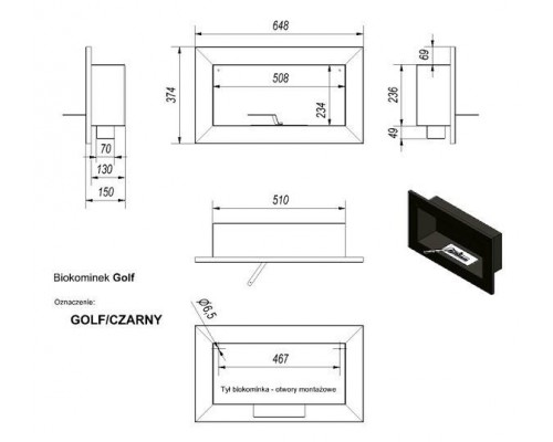Биокамин Kratki GOLF стальной, TUV