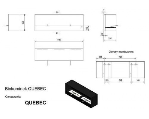 Биокамин Kratki QUEBEC (1150x398), TUV