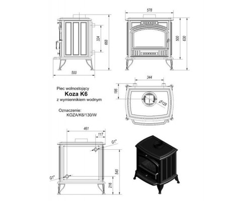 Чугунная печь Kratki Koza/K6/W (c вод.контуром)