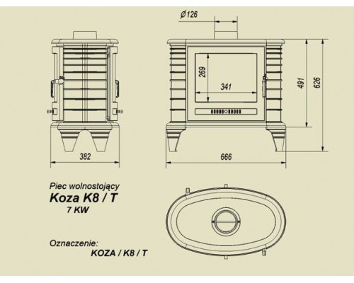 Чугунная печь Kratki Koza/K8/T