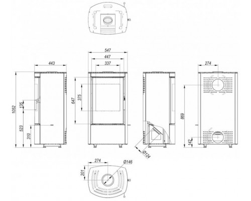 Печь DEFRO HOME CERES 6кВт, черная сталь