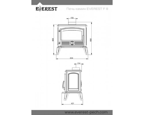 Печь-камин EVEREST F8 диаметр дымохода: 150 мм Печь-камин EVEREST F8 диаметр дымохода: 150 мм