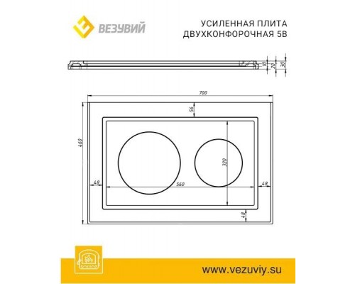 Плита Усиленная двухконфорочная 5В (460х700)