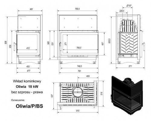 Топка OLIWIA/P/BS, Г-образное стекло справа Топка OLIWIA/P/BS, Г-образное стекло справа